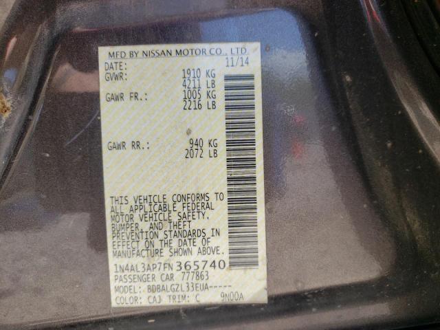 Photo 10 from auction – 2015 NISSAN ALTIMA 2.5 with VIN 1N4AL3AP7FN365740