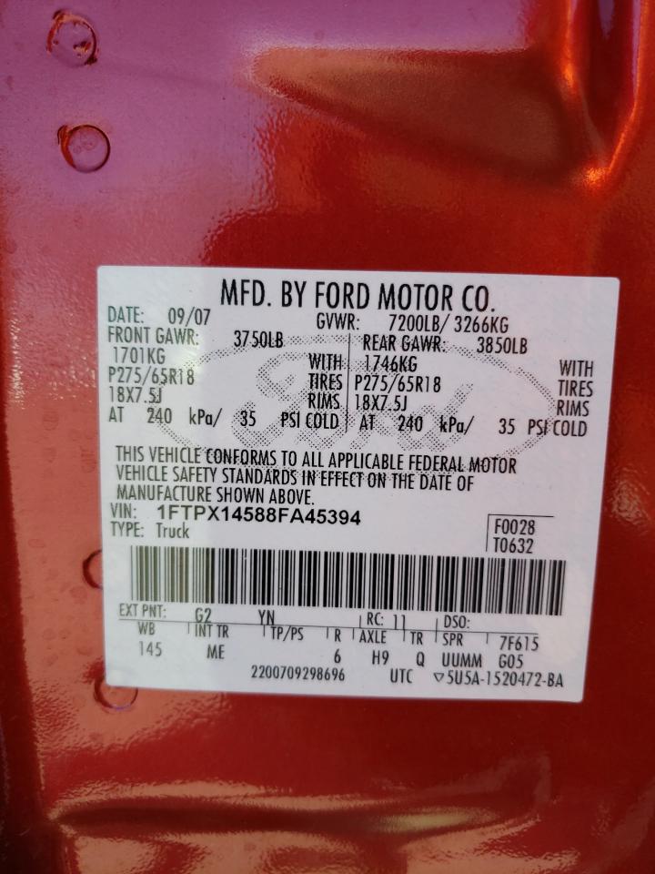 Photo 10 from auction – 2008 FORD F150 with VIN 1FTPX14588FA45394