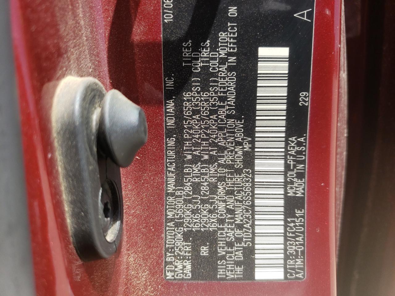 Photo 10 from auction – 2006 TOYOTA SIENNA CE with VIN 5TDZA23C76S568323