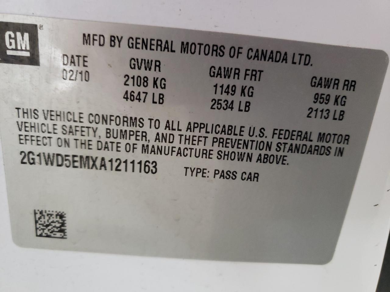 Photo 10 from auction – 2010 CHEVROLET IMPALA POL with VIN 2G1WD5EMXA1211163