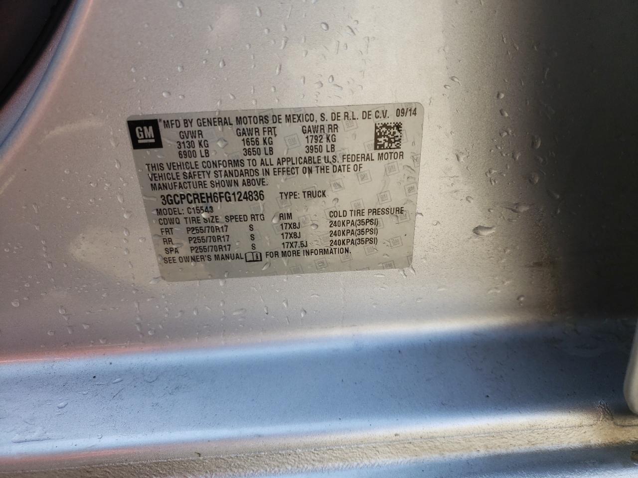Photo 10 from auction – 2015 CHEVROLET SILVERADO with VIN 3GCPCREH6FG124836