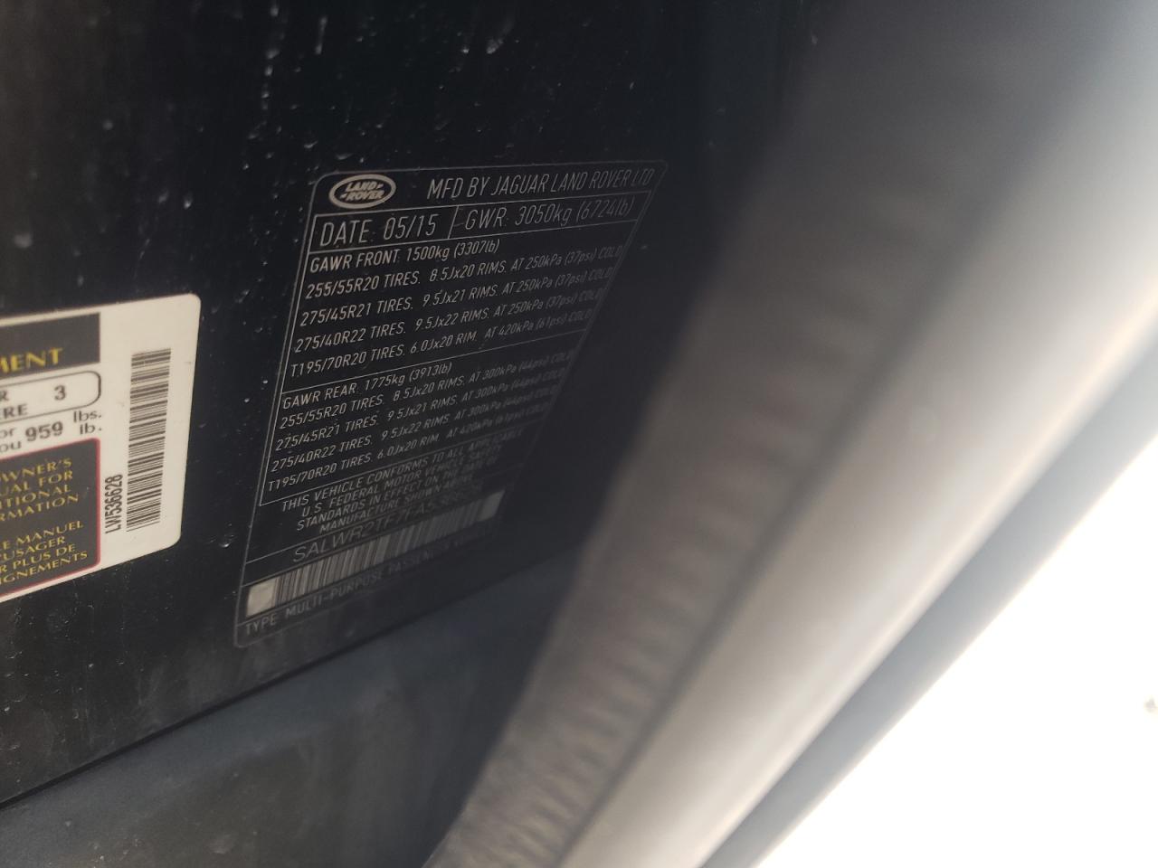 Photo 10 from auction – 2015 LAND ROVER RANGE ROVE with VIN SALWR2TF7FA536628