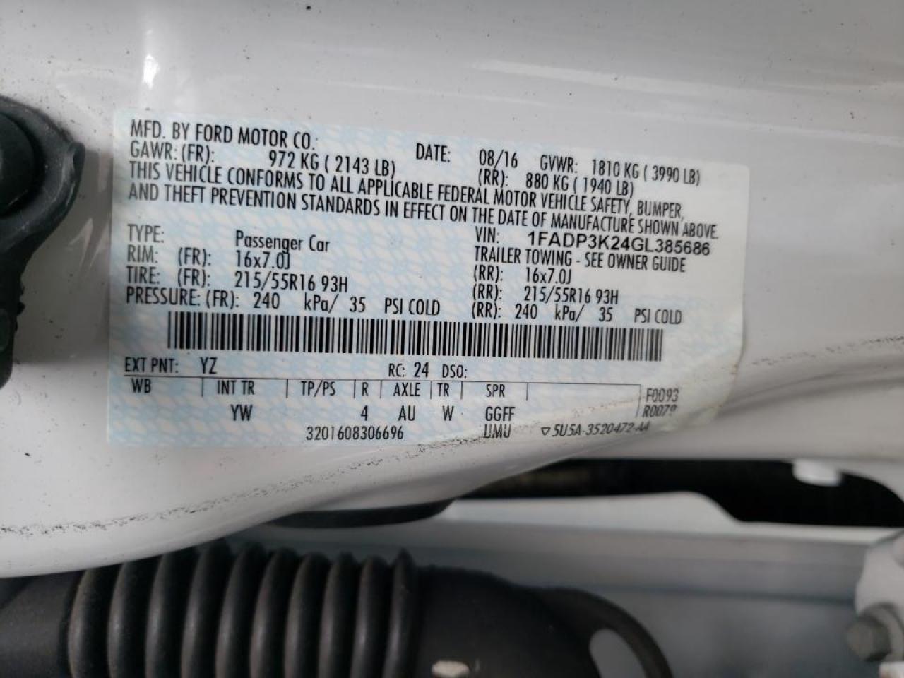 Photo 10 from auction – 2016 FORD FOCUS SE with VIN 1FADP3K24GL385686