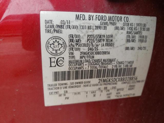 Photo 10 from auction – 2011 FORD FLEX LIMIT with VIN 2FMGK5DCXBBD28856