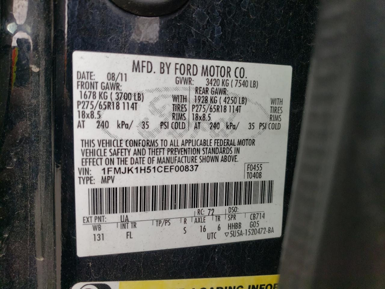 Photo 10 from auction – 2012 FORD EXPEDITION with VIN 1FMJK1H51CEF00837