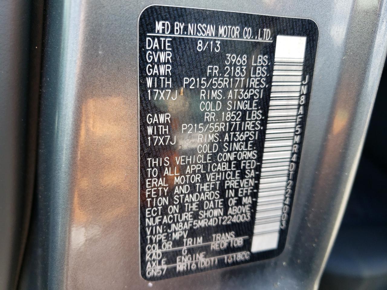 Photo 10 from auction – 2013 NISSAN JUKE S with VIN JN8AF5MR4DT224003