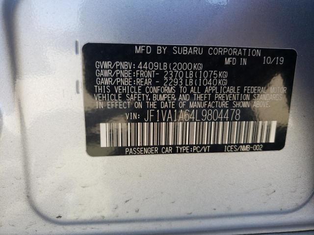 Photo 10 from auction – 2020 SUBARU WRX with VIN JF1VA1A64L9804478