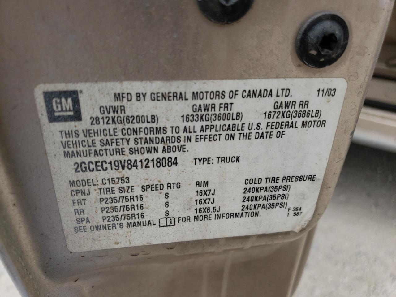Photo 10 from auction – 2004 CHEVROLET SILVERADO with VIN 2GCEC19V841218084