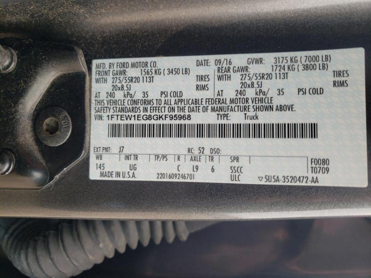 Photo 10 from auction – 2016 FORD F150 SUPER with VIN 1FTEW1EG8GKF95968