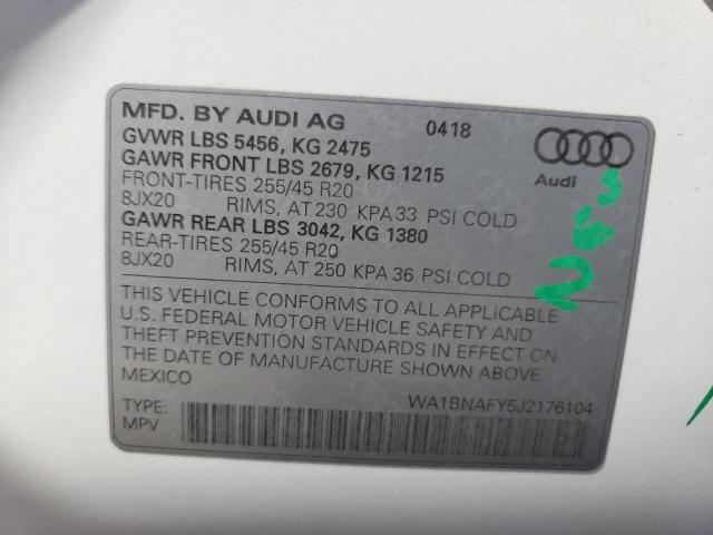 Photo 10 from auction – 2018 AUDI Q5 PREMIUM with VIN WA1BNAFY5J2176104