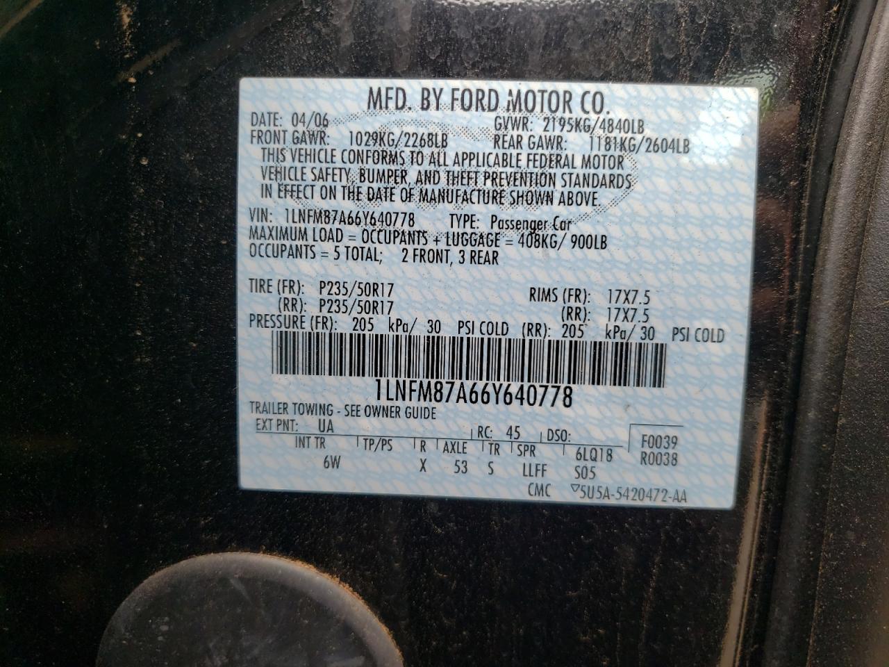 Photo 10 from auction – 2006 LINCOLN LS with VIN 1LNFM87A66Y640778