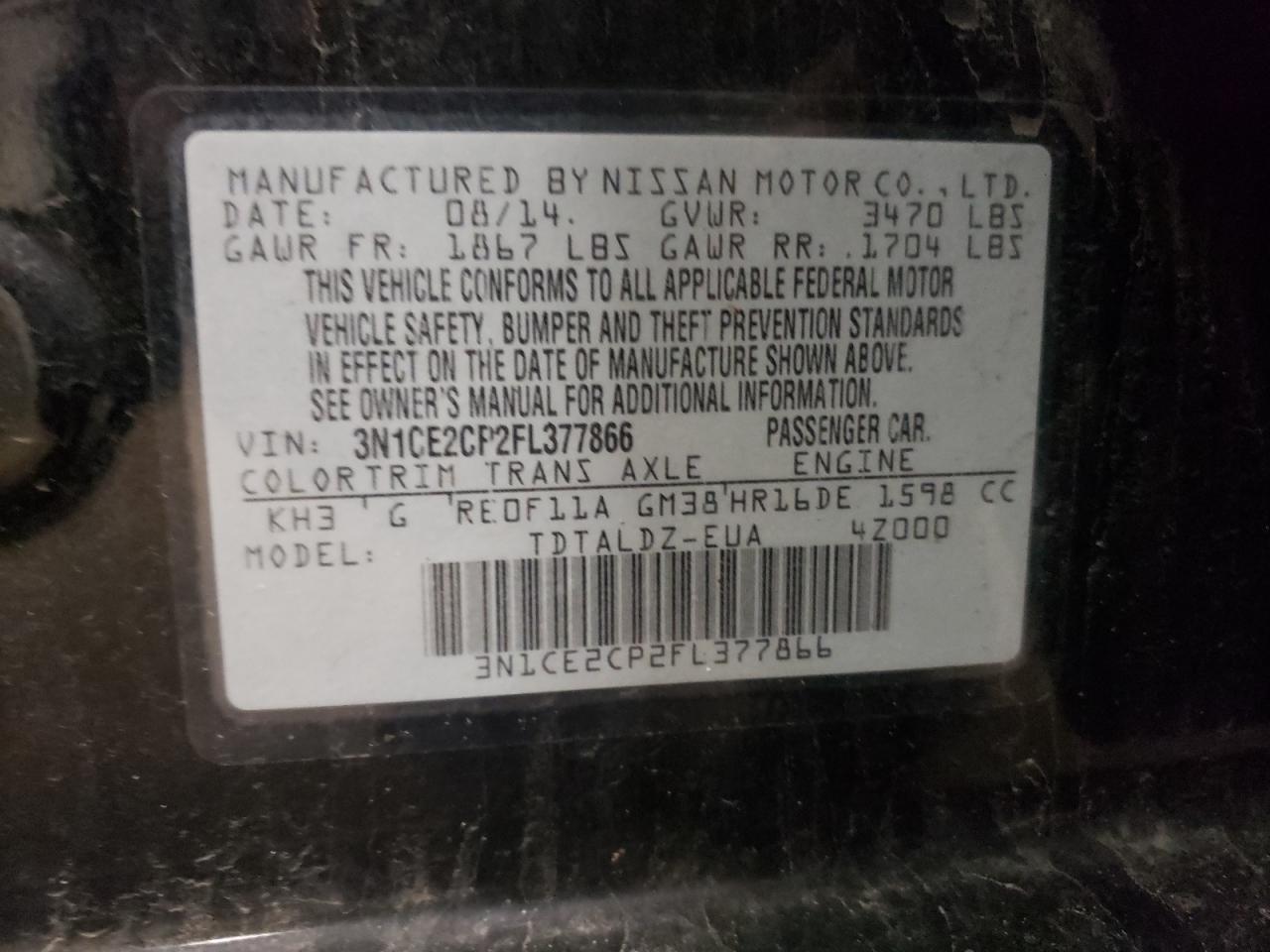 Photo 10 from auction – 2015 NISSAN VERSA NOTE with VIN 3N1CE2CP2FL377866