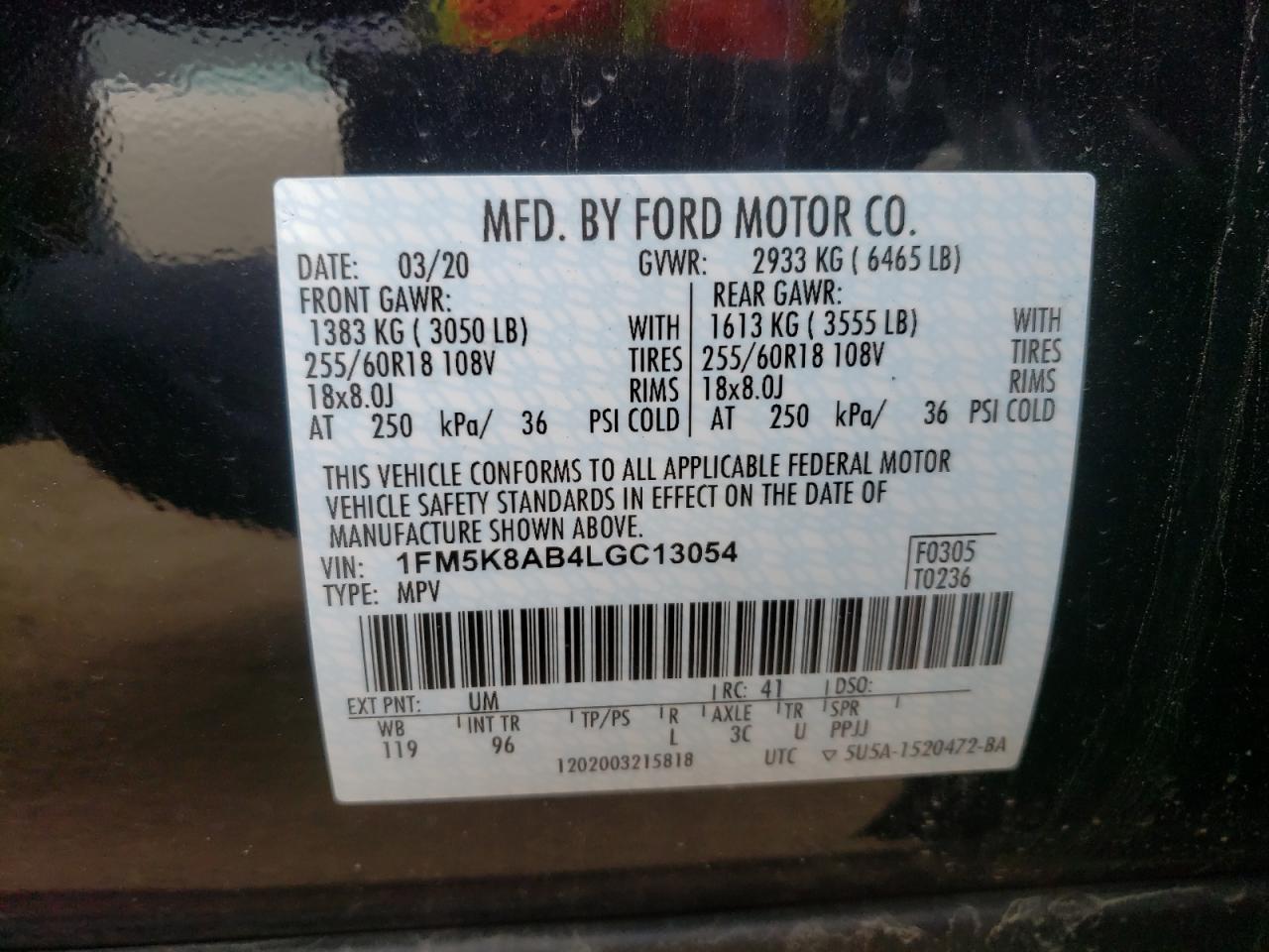 Photo 10 from auction – 2020 FORD EXPLORER P with VIN 1FM5K8AB4LGC13054