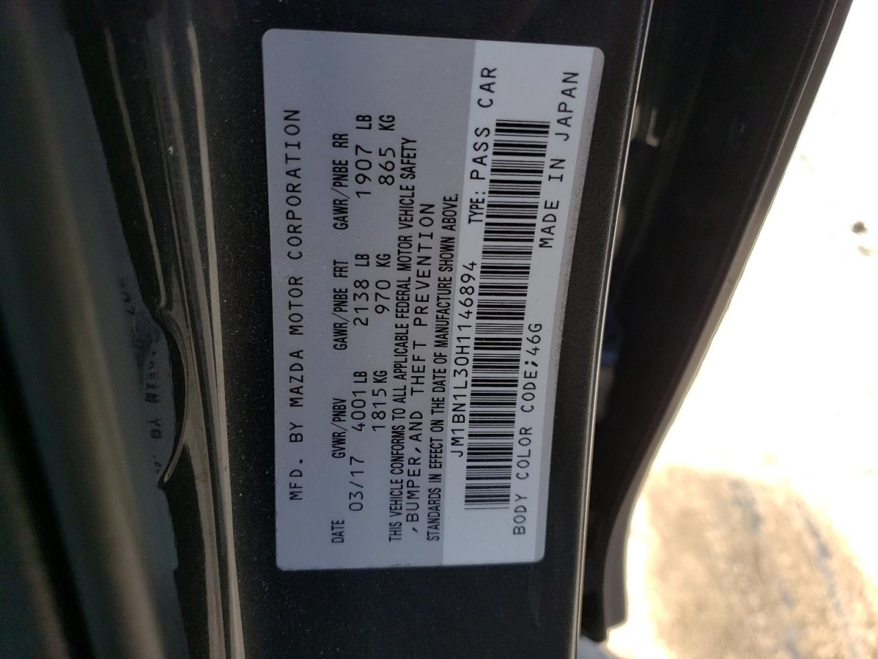 Photo 10 from auction – 2017 MAZDA 3 TOURING with VIN JM1BN1L30H1146894