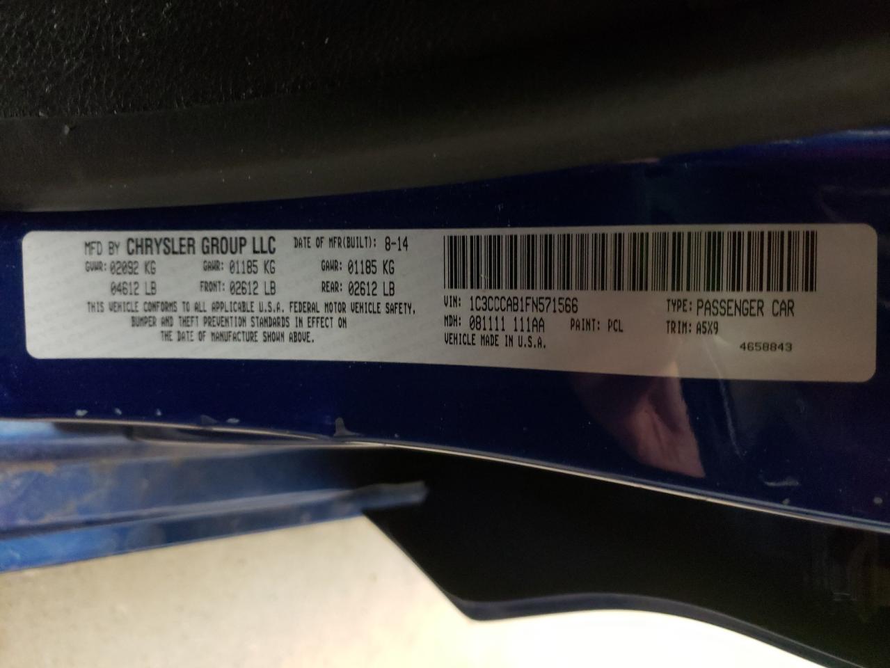 Photo 10 from auction – 2015 CHRYSLER 200 LIMITE with VIN 1C3CCCAB1FN571566
