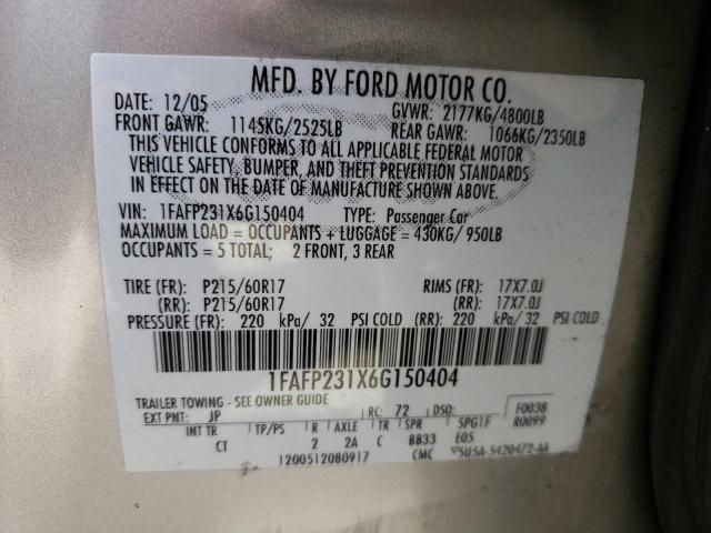 Photo 10 from auction – 2006 FORD FIVE HUNDR with VIN 1FAFP231X6G150404