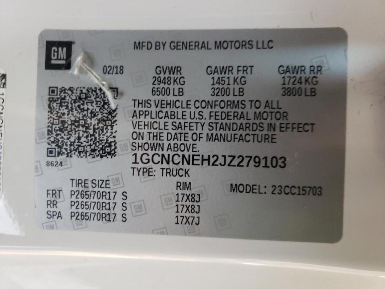 Photo 10 from auction – 2018 CHEVROLET SILVERADO with VIN 1GCNCNEH2JZ279103