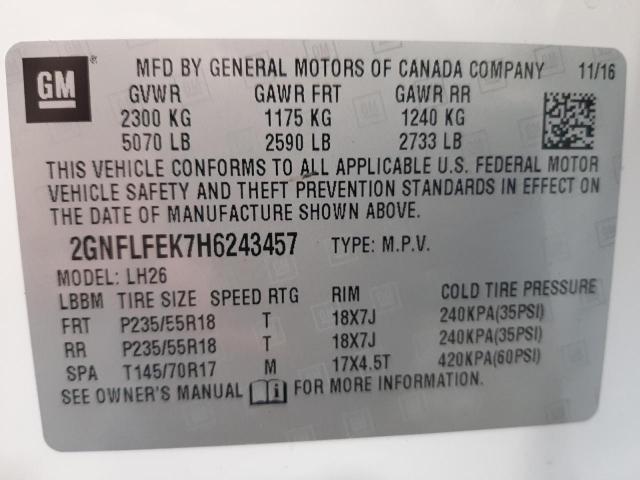 Photo 10 from auction – 2017 CHEVROLET EQUINOX LT with VIN 2GNFLFEK7H6243457