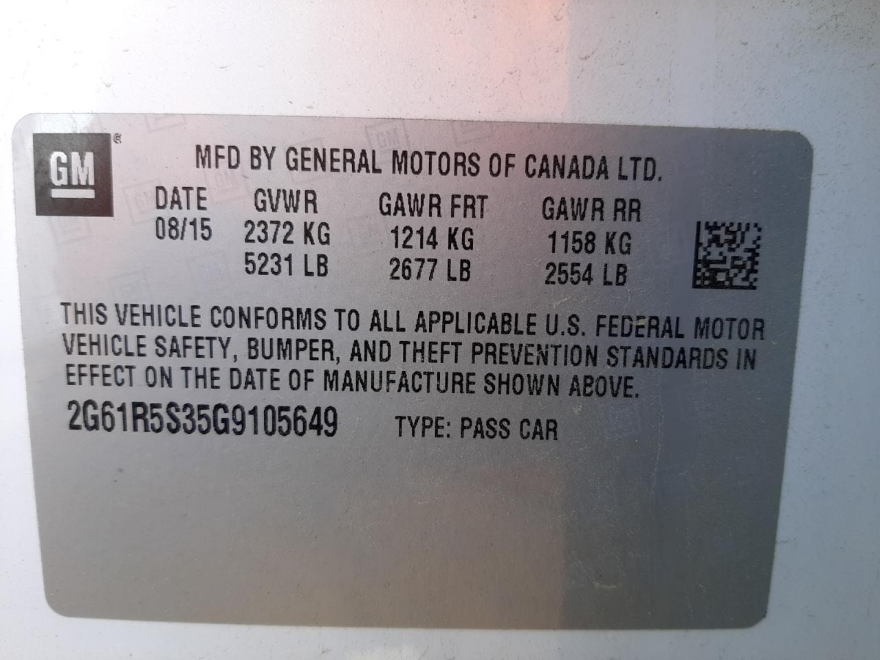 Photo 10 from auction – 2016 CADILLAC XTS PREMIU with VIN 2G61R5S35G9105649