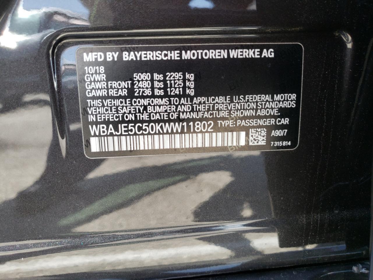 Photo 10 from auction – 2019 BMW 540 I with VIN WBAJE5C50KWW11802