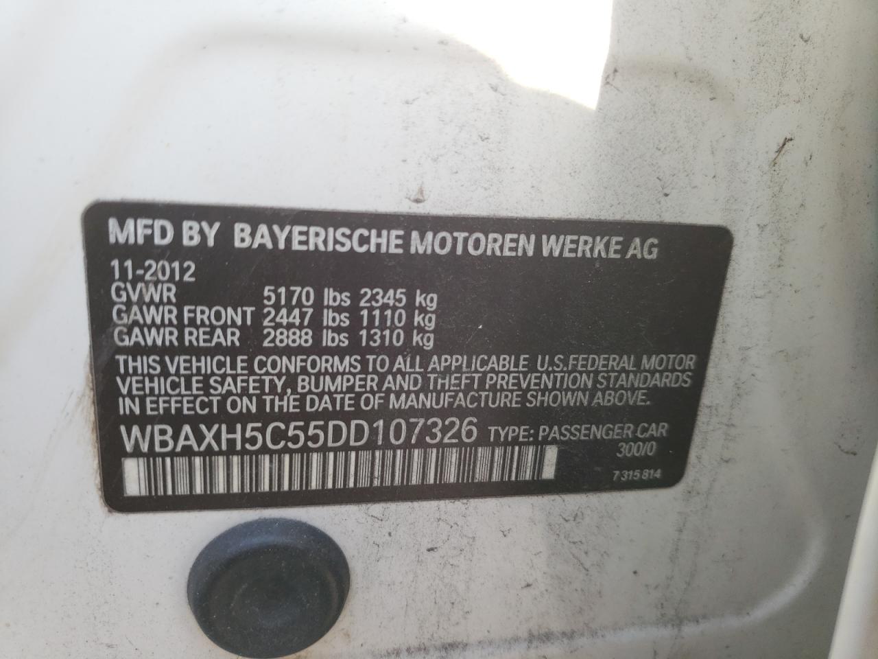 Photo 10 from auction – 2013 BMW 528 XI with VIN WBAXH5C55DD107326