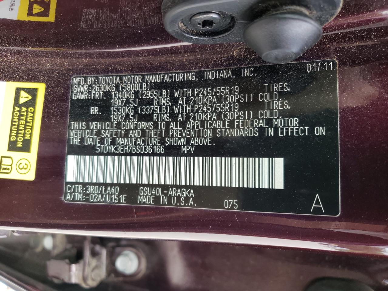 Photo 10 from auction – 2011 TOYOTA HIGHLANDER with VIN 5TDYK3EH7BS036166