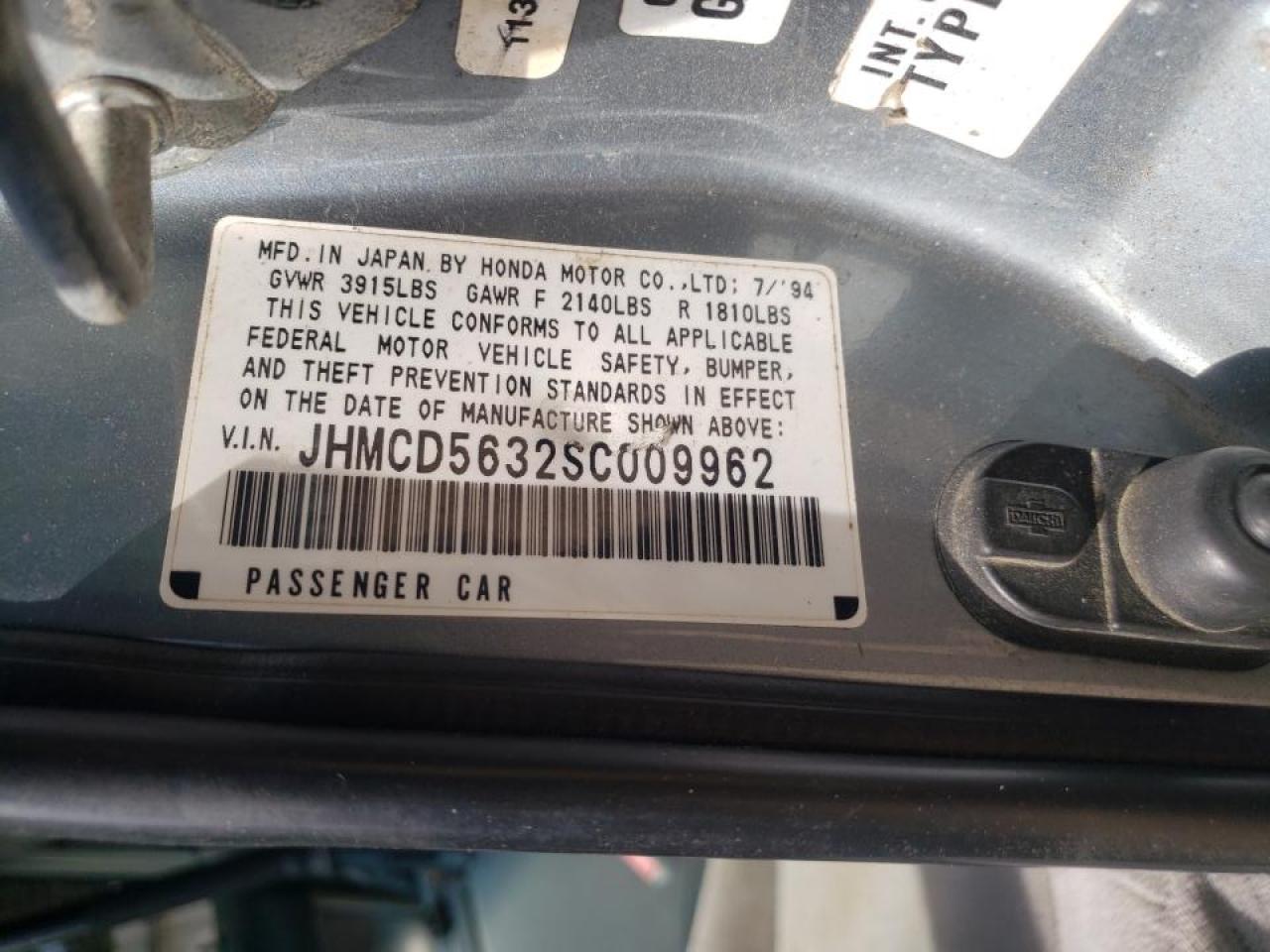 Photo 10 from auction – 1995 HONDA ACCORD LX with VIN JHMCD5632SC009962