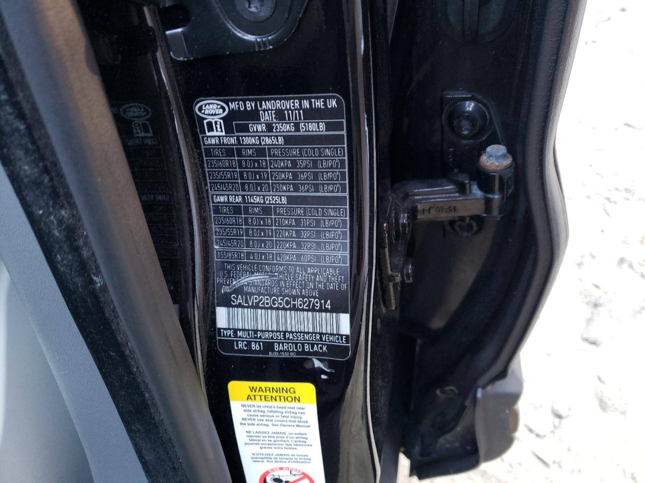 Photo 10 from auction – 2012 LAND ROVER RANGE ROVE with VIN SALVP2BG5CH627914