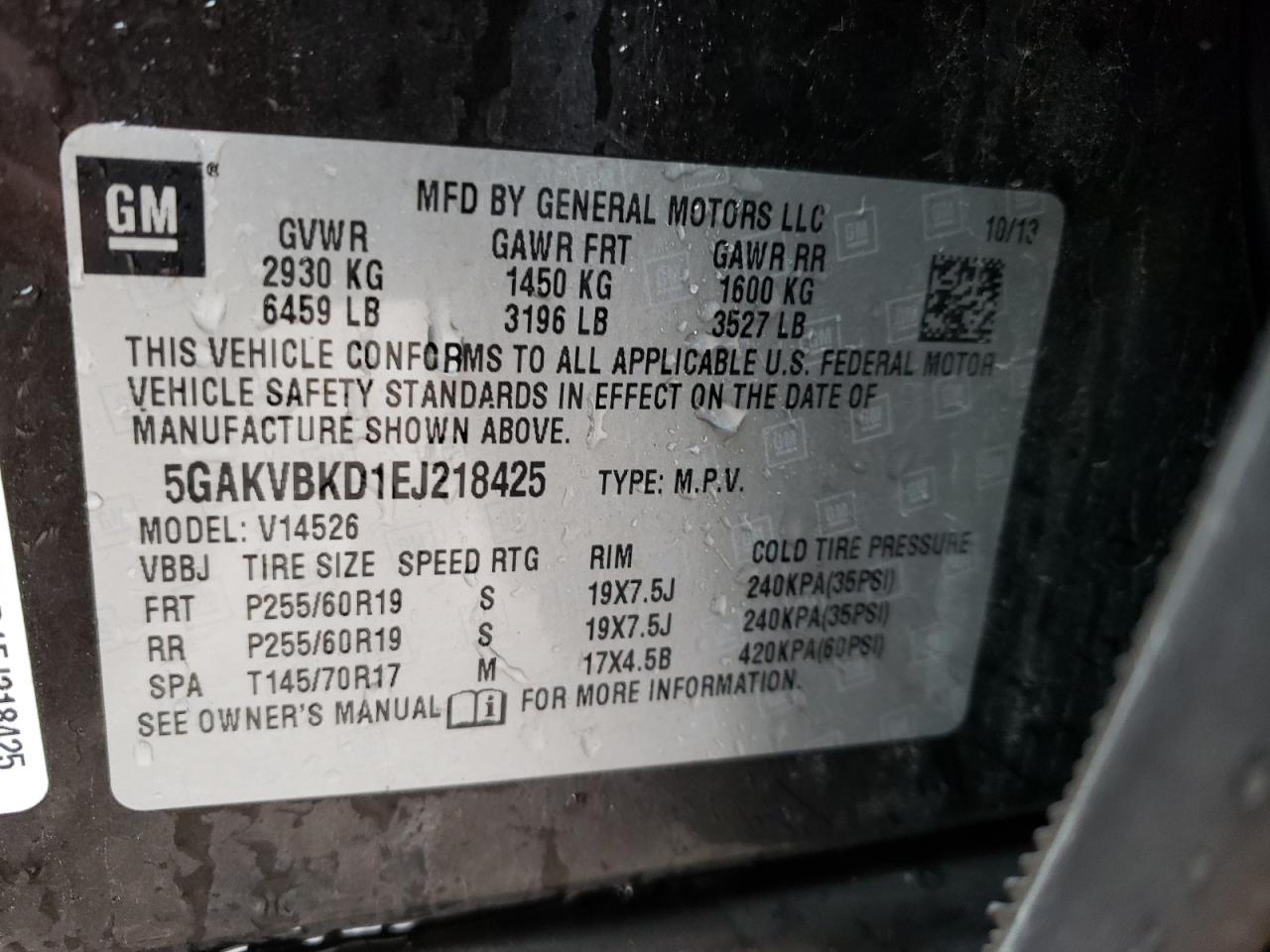 Photo 10 from auction – 2014 BUICK ENCLAVE with VIN 5GAKVBKD1EJ218425