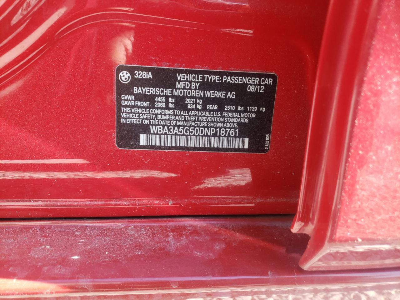 Photo 10 from auction – 2013 BMW 328 I with VIN WBA3A5G50DNP18761
