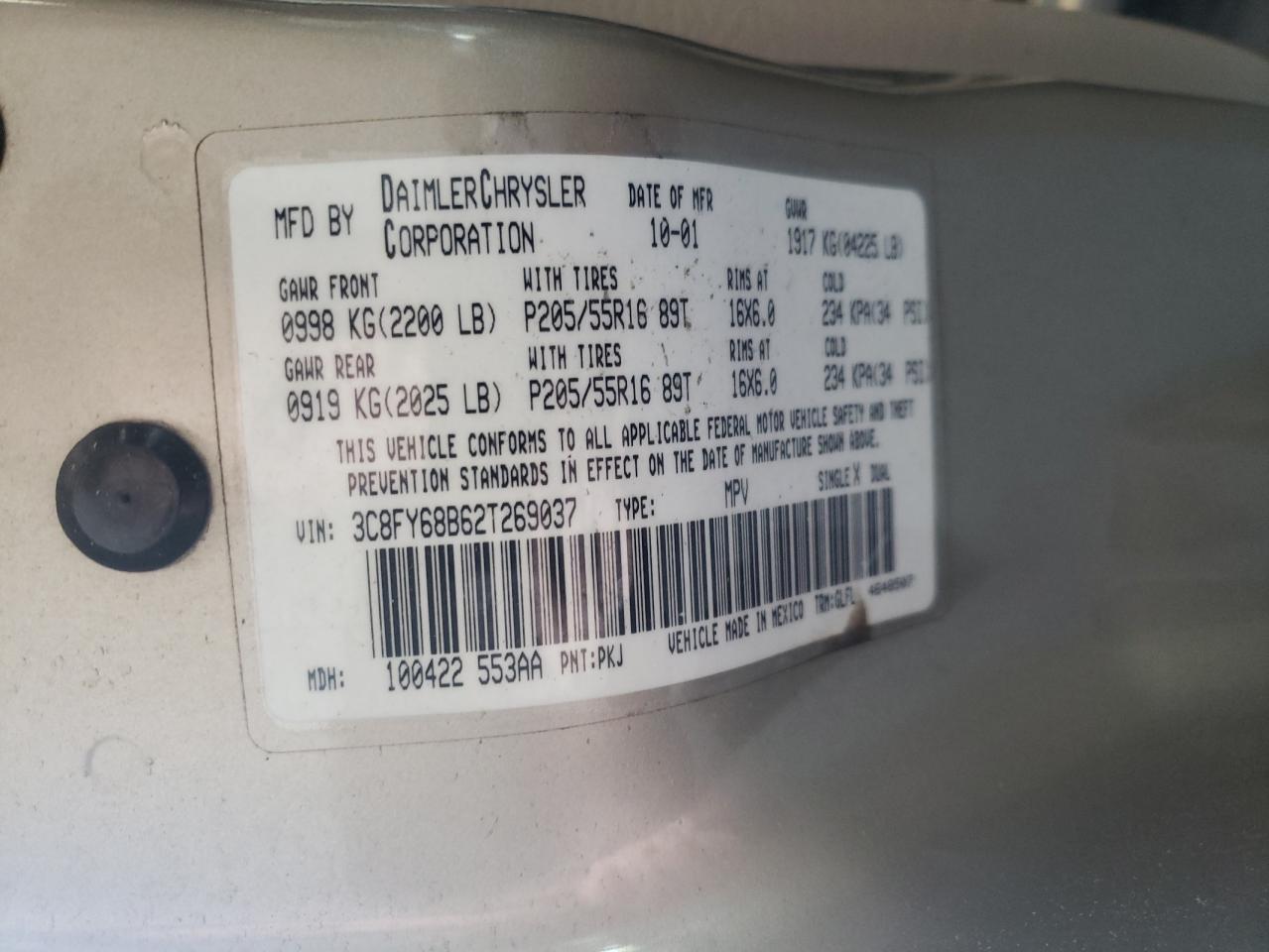 Foto 10 de la subasta – 2002 CHRYSLER PT CRUISER con VIN 3C8FY68B62T269037