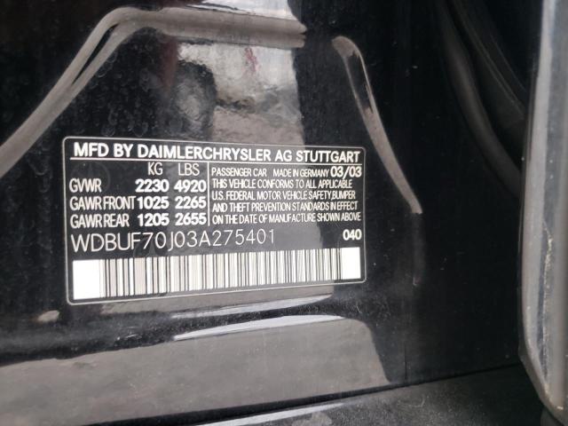 Photo 10 from auction – 2003 MERCEDES-BENZ E 500 with VIN WDBUF70J03A275401