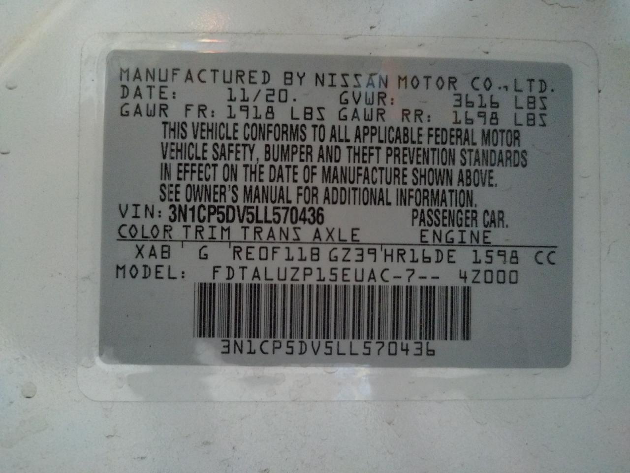 Photo 10 from auction – 2020 NISSAN KICKS SR with VIN 3N1CP5DV5LL570436