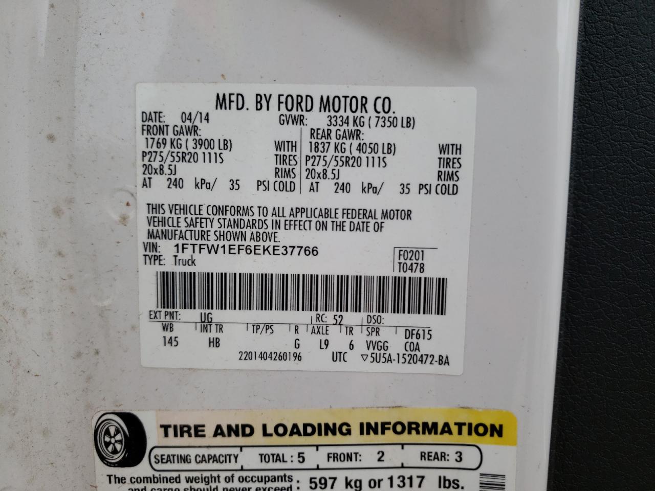 Photo 10 from auction – 2014 FORD F150 SUPER with VIN 1FTFW1EF6EKE37766