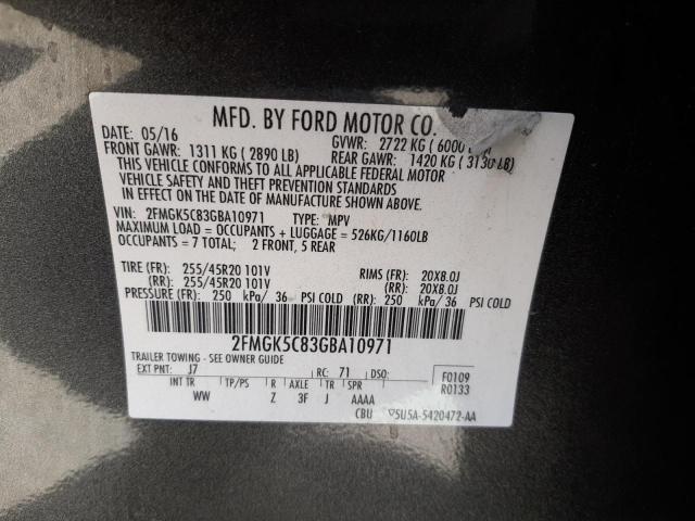 Photo 10 from auction – 2016 FORD FLEX SEL with VIN 2FMGK5C83GBA10971
