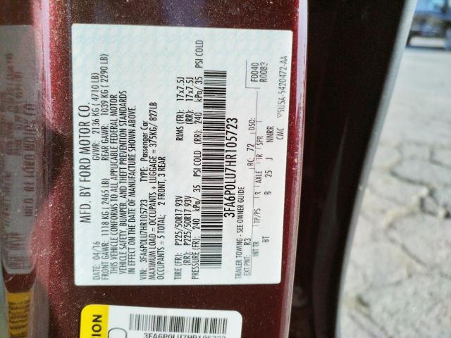 Photo 10 from auction – 2017 FORD FUSION SE with VIN 3FA6P0LU7HR105723