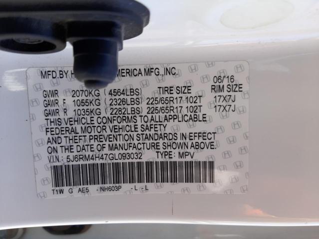Photo 10 from auction – 2016 HONDA CR-V SE with VIN 5J6RM4H47GL093032