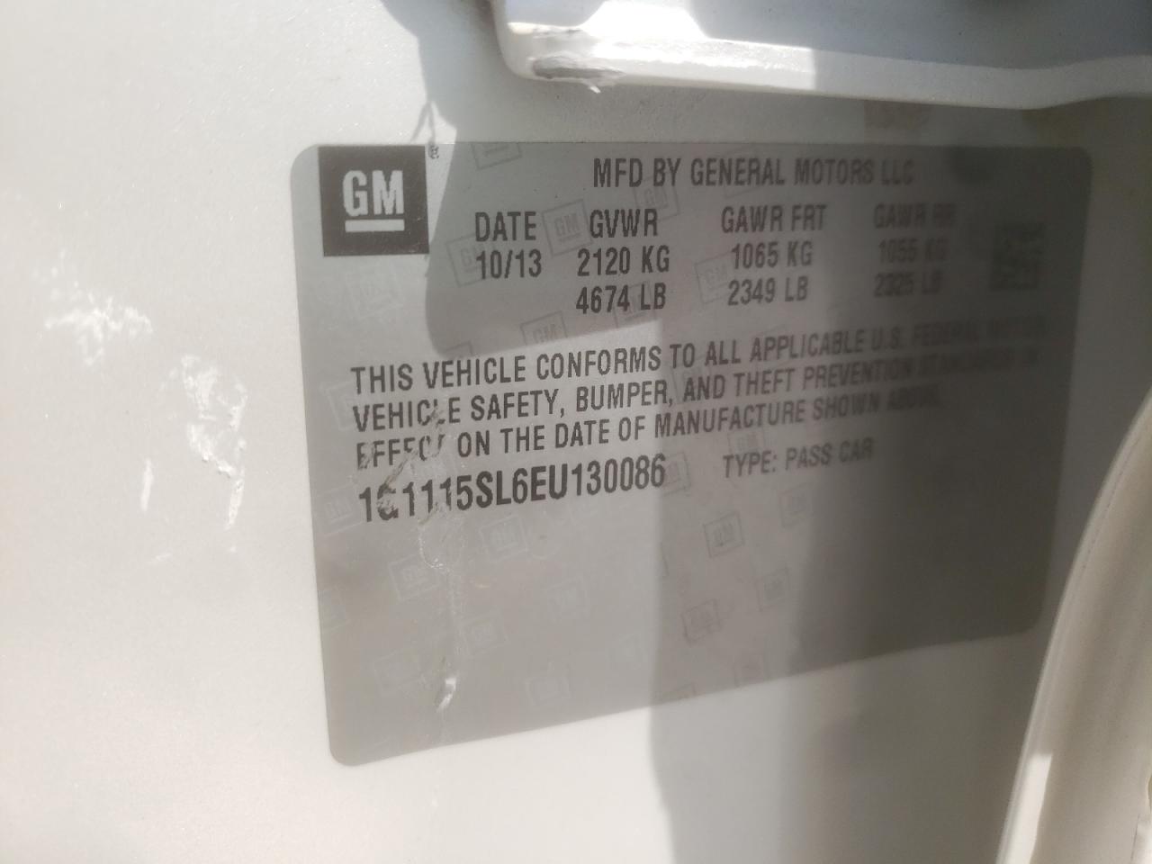 Photo 10 from auction – 2014 CHEVROLET IMPALA LT with VIN 1G1115SL6EU130086