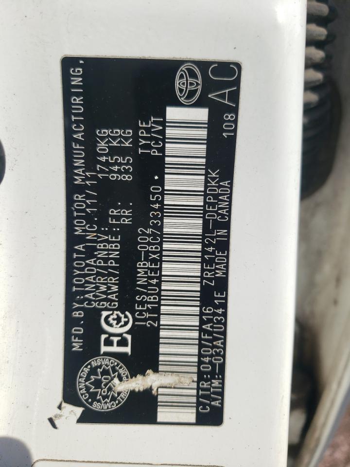 Photo 10 from auction – 2011 TOYOTA COROLLA BA with VIN 2T1BU4EEXBC733450