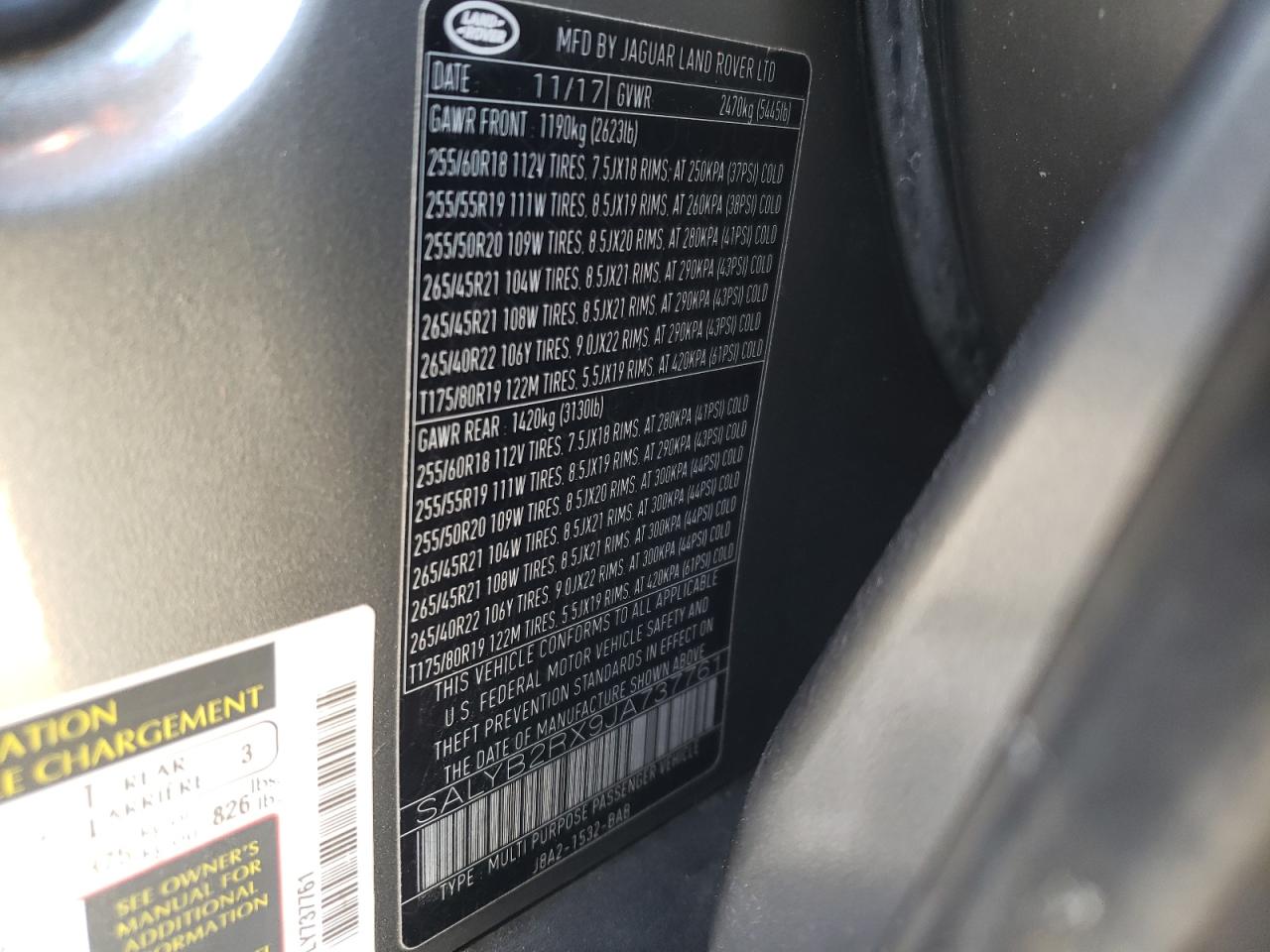 Photo 10 from auction – 2018 LAND ROVER RANGE ROVE with VIN SALYB2RX9JA737761
