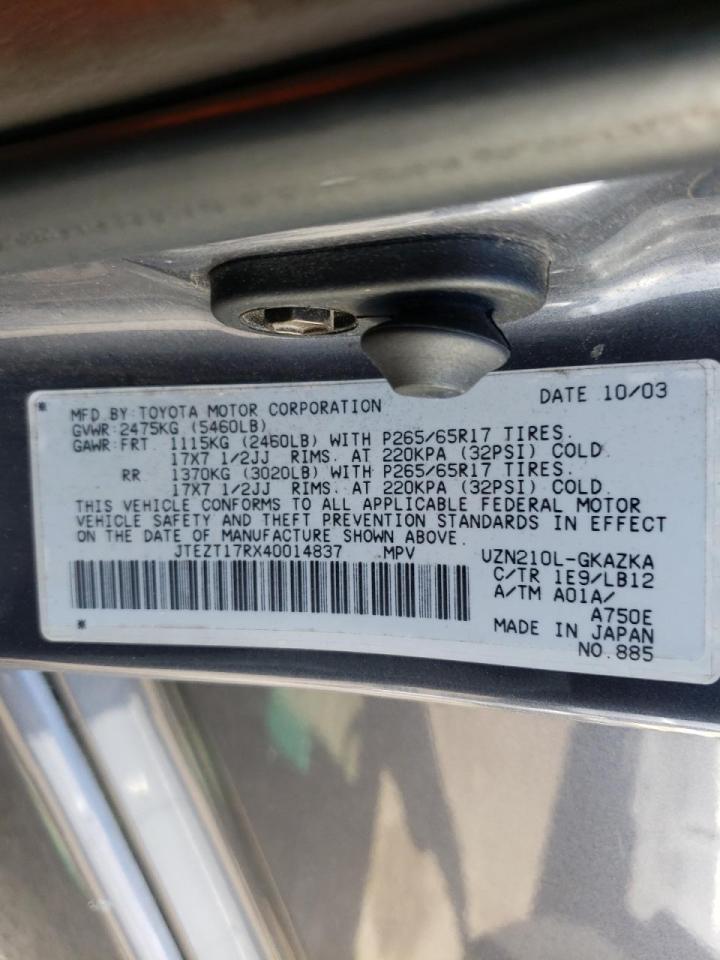 Photo 10 from auction – 2004 TOYOTA 4RUNNER LI with VIN JTEZT17RX40014837