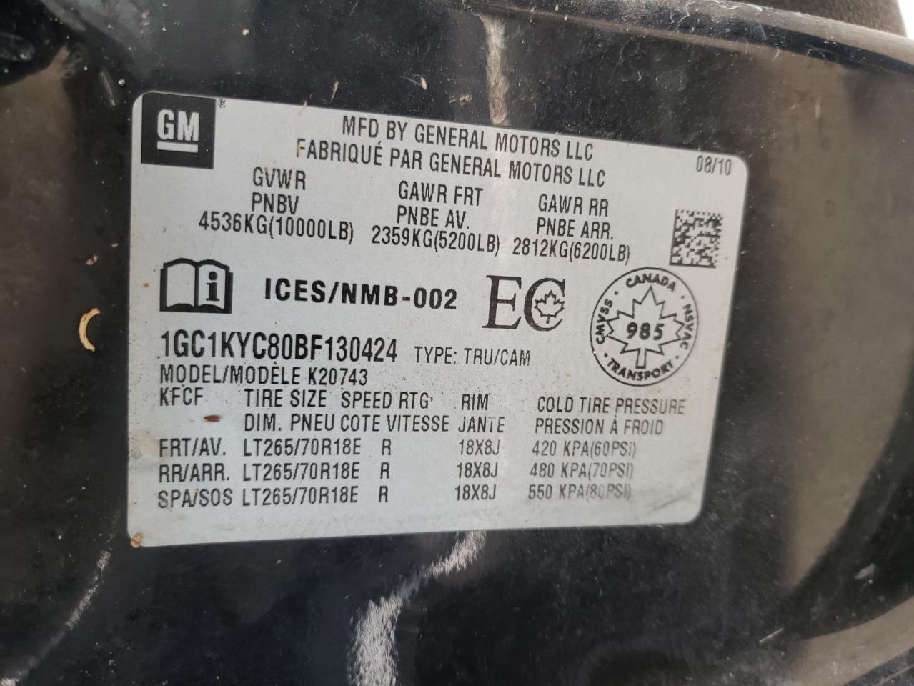 Photo 10 from auction – 2011 CHEVROLET 2500 with VIN 1GC1KYC80BF130424