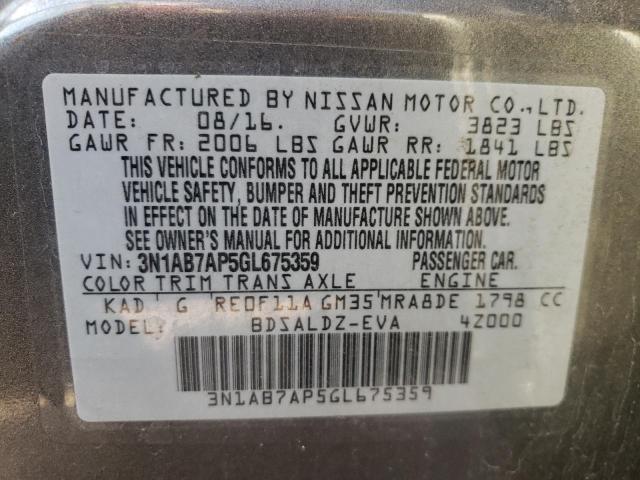 Photo 10 from auction – 2016 NISSAN SENTRA S with VIN 3N1AB7AP5GL675359