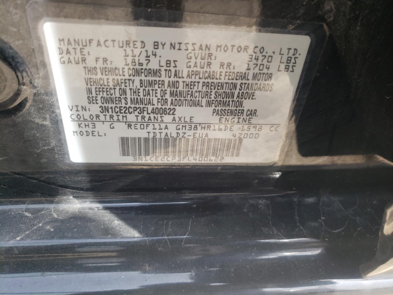 Photo 10 from auction – 2015 NISSAN VERSA NOTE with VIN 3N1CE2CP3FL400622