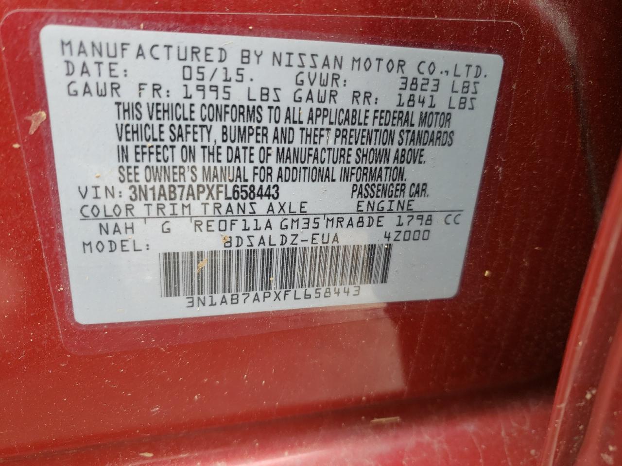 Photo 10 from auction – 2015 NISSAN SENTRA S with VIN 3N1AB7APXFL658443