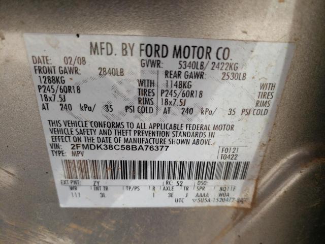 Photo 10 from auction – 2008 FORD EDGE SEL with VIN 2FMDK38C58BA76377
