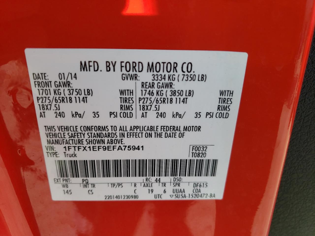 Photo 10 from auction – 2014 FORD F150 SUPER with VIN 1FTFX1EF9EFA75941