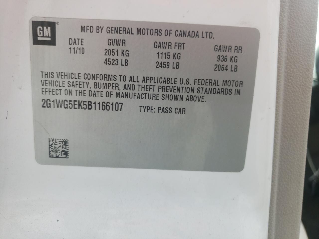 Photo 10 from auction – 2011 CHEVROLET IMPALA LT with VIN 2G1WG5EK5B1166107