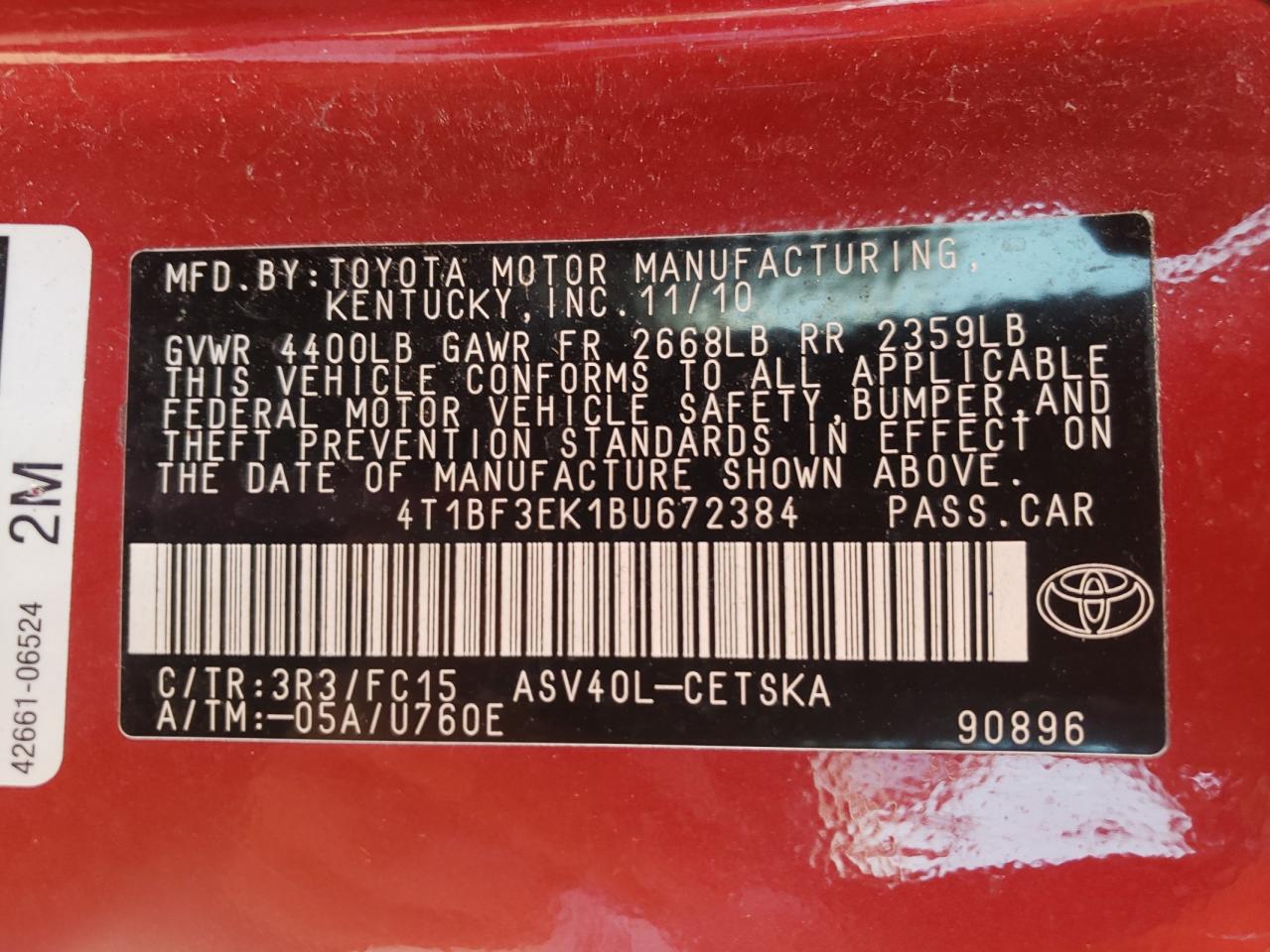 Photo 10 from auction – 2011 TOYOTA CAMRY BASE with VIN 4T1BF3EK1BU672384