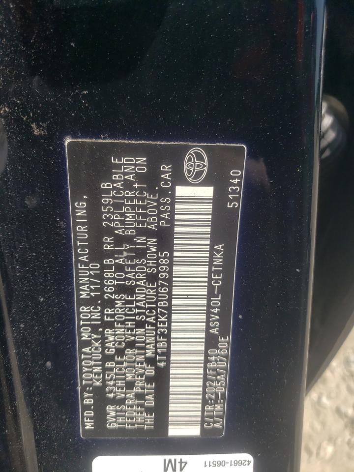 Photo 10 from auction – 2011 TOYOTA CAMRY BASE with VIN 4T1BF3EK7BU679985